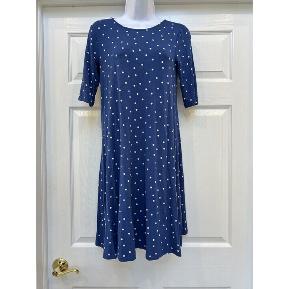 EUC Old Navy Jersey Knit Swing Dress Elbow Sleeves Extra Small XS Blue Polka Dot - Picture 2 of 11